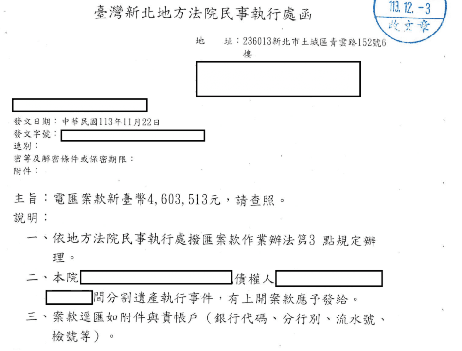【成功案例】遺產分割後拍賣分割執行成功，受領新台幣460萬元