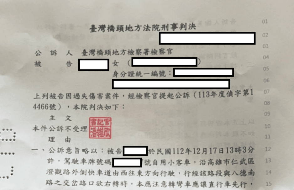 【成功案例】過失傷害獲取公訴不受理判決